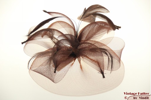 Haar Fascinator bruin met veren [nieuw]