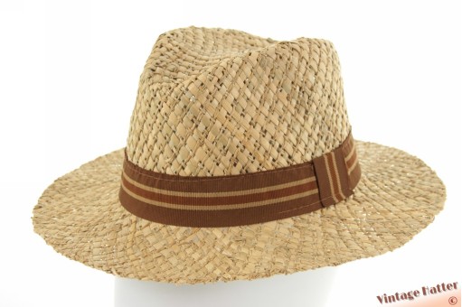 Luchtige zomer gleufhoed Fiebig Original natuurlijk beige stro met bruine band 55 (S) [nieuw]