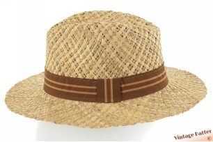 Luchtige zomer gleufhoed Fiebig Original natuurlijk beige stro met bruine band 55 (S) [nieuw]