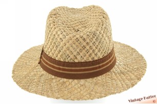 Luchtige zomer gleufhoed Fiebig Original natuurlijk beige stro met bruine band 55 (S) [nieuw]