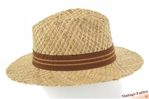 Luchtige zomer gleufhoed Fiebig Original natuurlijk beige stro met bruine band 55 (S) [nieuw]