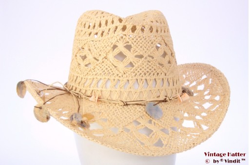 Summer Western hat Hawkins yellow beige with shells 56 [new]