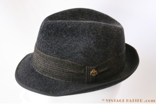 © VintageHatter.com | h-7016-56-2 Fedora Hückel dark grey fur felt 56 Fedora Hückel dark grey fur felt 56