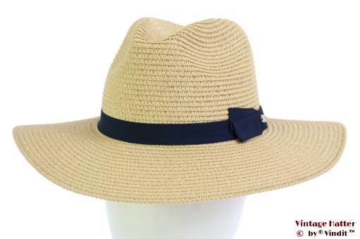 Ladies summer fedora Hawkins beige paper navy band 56 [new]