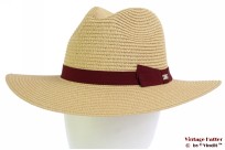 Ladies summer fedora Hawkins beige paper dark red band 57 [new]