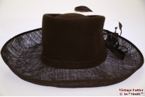 Ladies hat dark brown sisal & felt with feathers 56 [new]