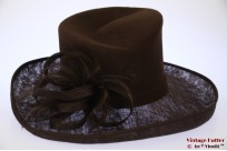 Ladies hat dark brown sisal & felt with feathers 57 [new]