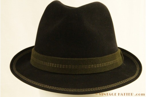 © VintageHatter.com | h-9017-58-11 Fedora Hückel black with green band 58 Fedora Hückel black with green band 58