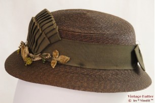 Dameshoed bruin riet Art-Deco versiering 53