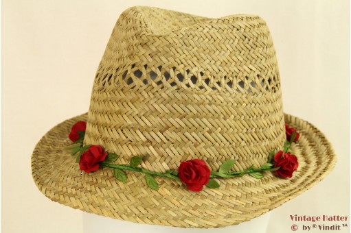 Trilby hoed stro met roosjes 57 [nieuw]