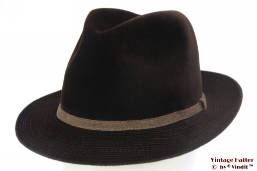 Fedora Wegener dark brown velour with embroidery 55 (S)