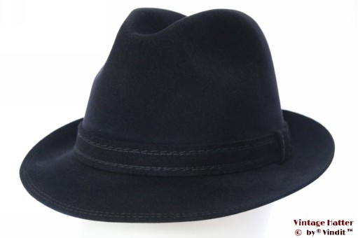 © VintageHatter.com | h-5004-56-21 Gleufhoed Peschel donker blauw velour 56,5 Gleufhoed Peschel donker blauw velour 56,5
