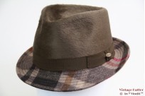 Trilby Mayser beige plaid and greenish brown fur felt 58 [new]