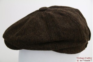 Paperboy pet Hawkins donker bruin vissengraat tweed 57 [nieuw]