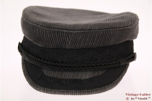 © VintageHatter.com | k-7024-56-1 Captains cap Fiebig Prinz Heinrich grey corduroy 56 Captains cap Fiebig Prinz Heinrich grey corduroy 56