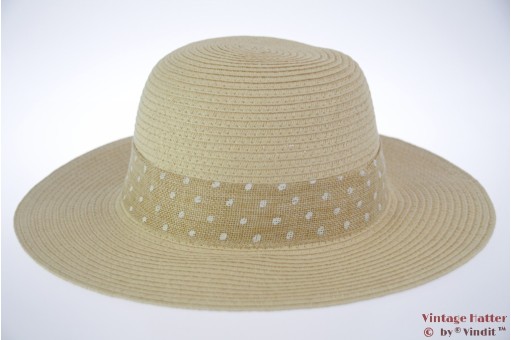 Zomerhoed beige geel met polkadot band 53-57 [nieuw]
