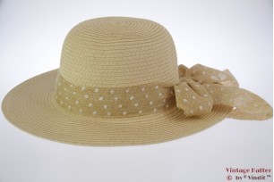 Zomerhoed beige geel met polkadot band 53-57 [nieuw]