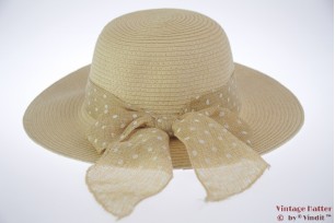 Zomerhoed beige geel met polkadot band 53-57 [nieuw]