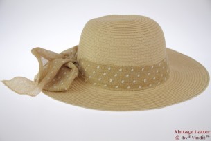 Zomerhoed beige geel met polkadot band 53-57 [nieuw]